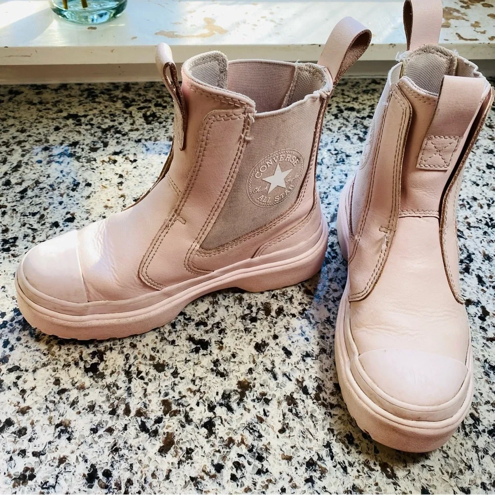 CONVERSE Pink Leather Lugged Chelsea Boots Girls 13